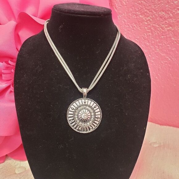 Chico's Silver Medallion with Rhinestones - Picture 1 of 4